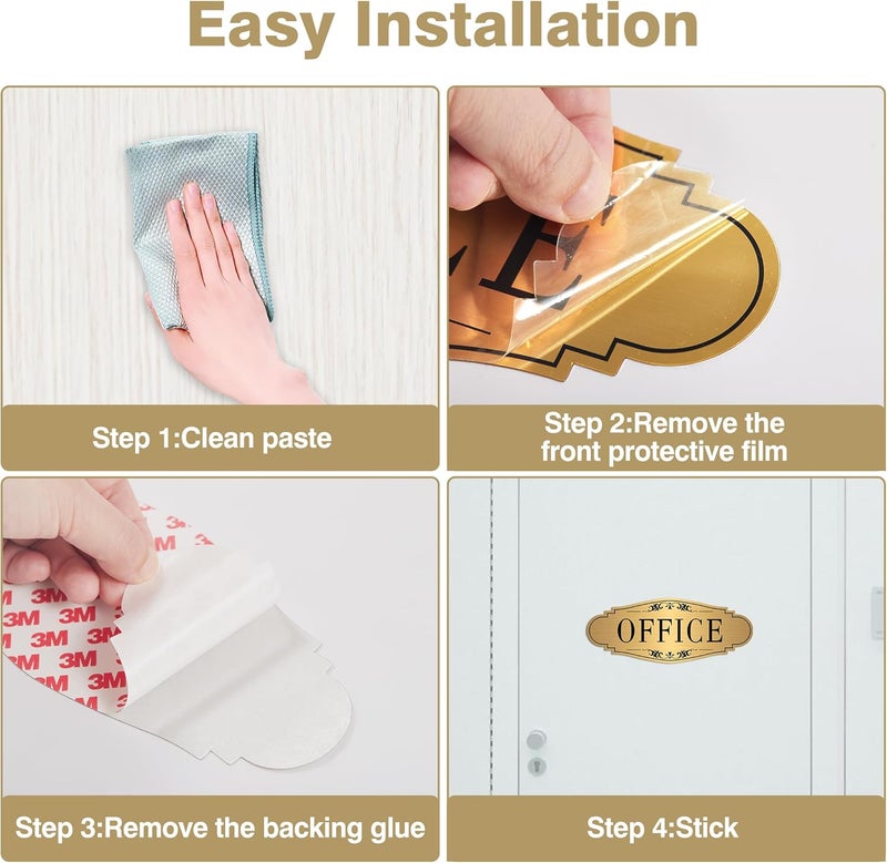 LUHIMO The Office Door Sign for Home and Business，Self-Adhesive Waterproof and Fade-Resistant Brushed Gold Office Sticker for House，Business，Door, Window - Image 3
